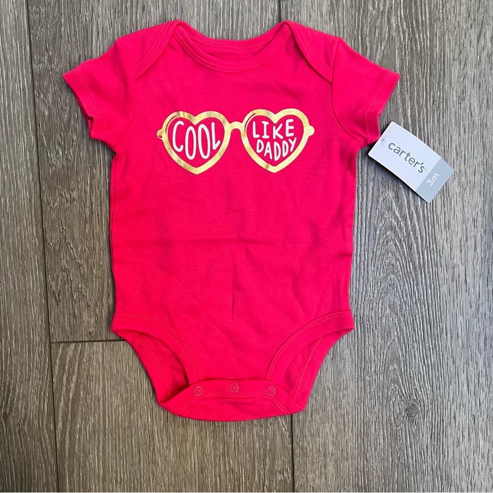 CARTERS SHORT SLEEVE BODYSUIT COOL LIKE DADDY PINK 3MO NWT